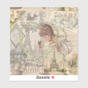 Sticker Paris France Jolie Fille Douce Tour Eiffel
