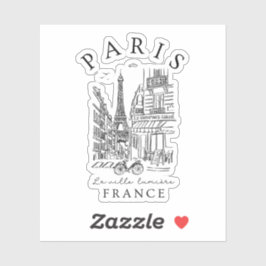 Sticker Paris France – Souvenir Sketch Eiffel Tower & Café
