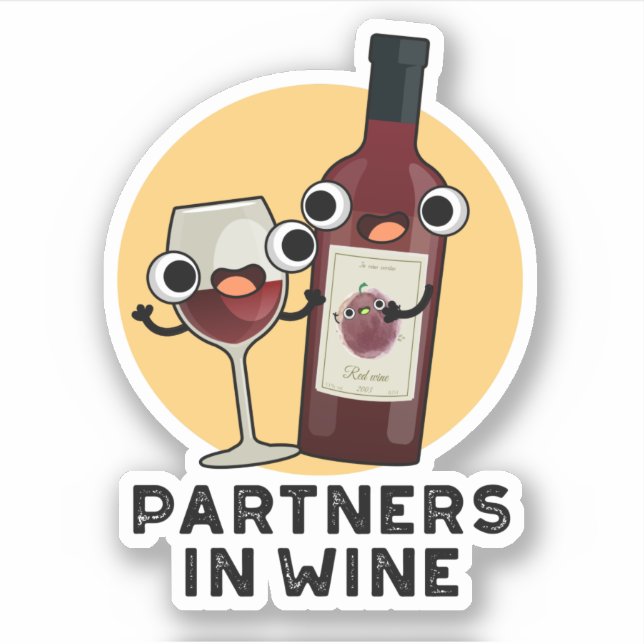 Sticker Partenaires Dans Le Vin Drôle Boire Pun (Devant)