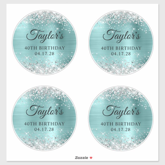 Sticker Parties scintillant Argent & Turquoise 40e anniver (Feuille)