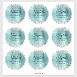 Sticker Parties scintillant Argent & Turquoise Cercle 40e 