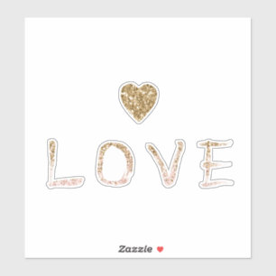 Sticker Parties scintillant d'or Coeur d'amour rose