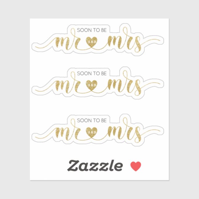 Sticker Parties scintillant d'or M. et Mme Wedding shower  (Feuille)