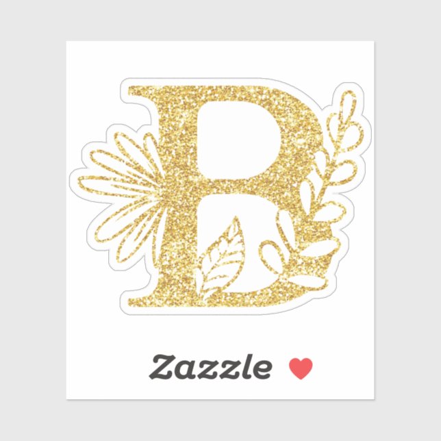 Sticker Parties scintillant d'or Monogramme initial B Flor (Feuille)