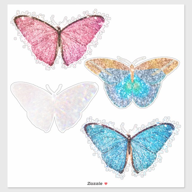 Sticker Parties scintillant papillon bleu rose 4 pc Vynyl  (Feuille)