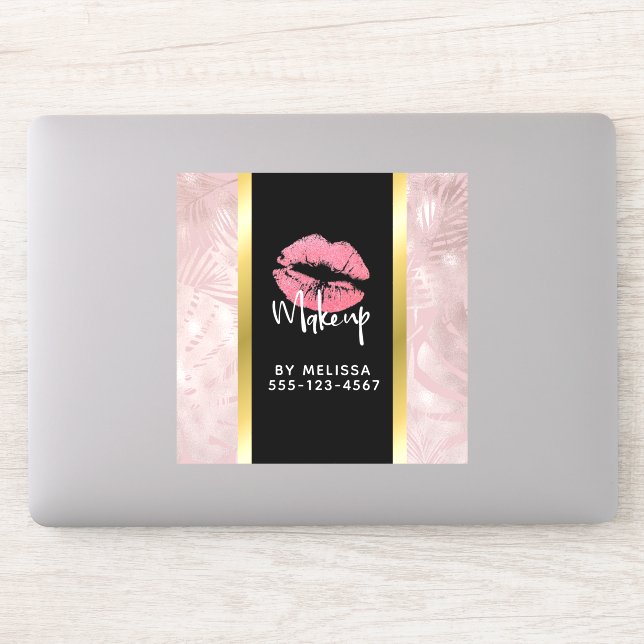 Sticker Parties scintillant rose lèvres et Rose Feuille or (Ordinateur)