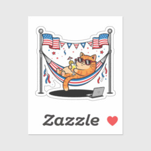 Sticker Pas de travail, tout Purr - Lazy Patriotic Chat