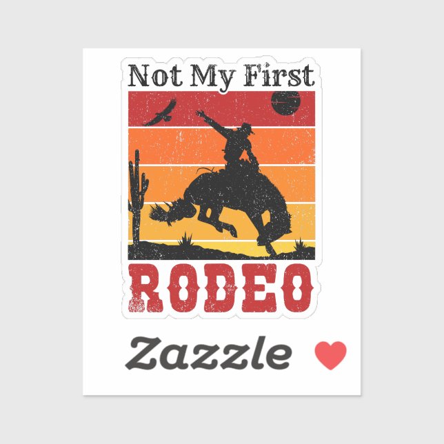 Sticker Pas mon premier Rodéo Cowboy Cowgirl Coucher du so (Feuille)