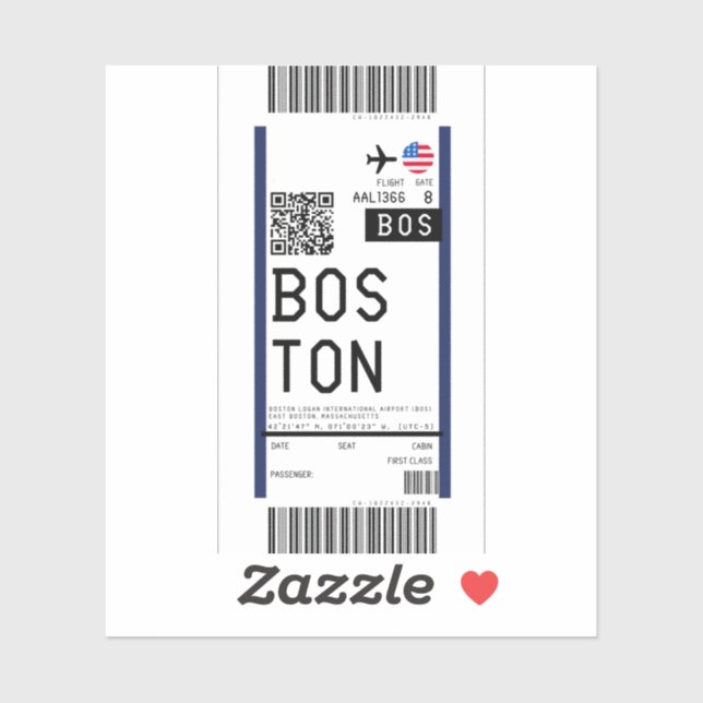 Sticker Passe d'embarquement à Boston (BOS) (Feuille)