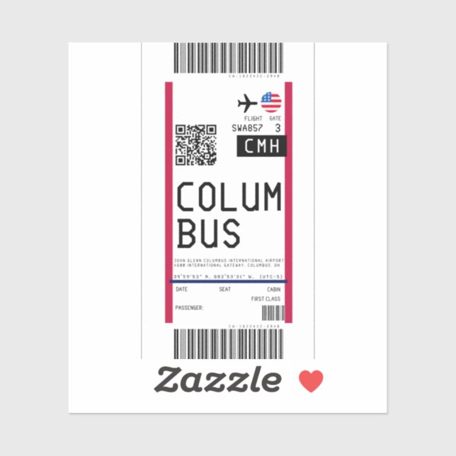 Sticker Passe d'embarquement à Columbus (CMH) (Feuille)