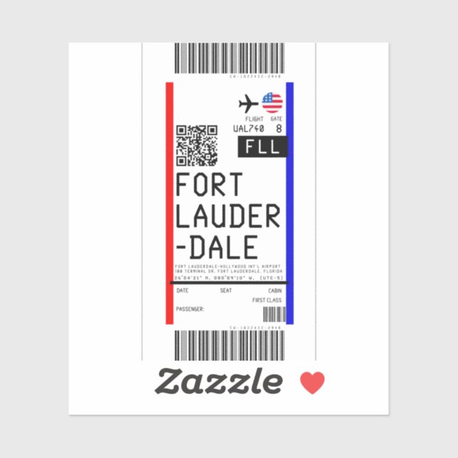 Sticker Passe d'embarquement à Fort Lauderdale (FLL) (Feuille)