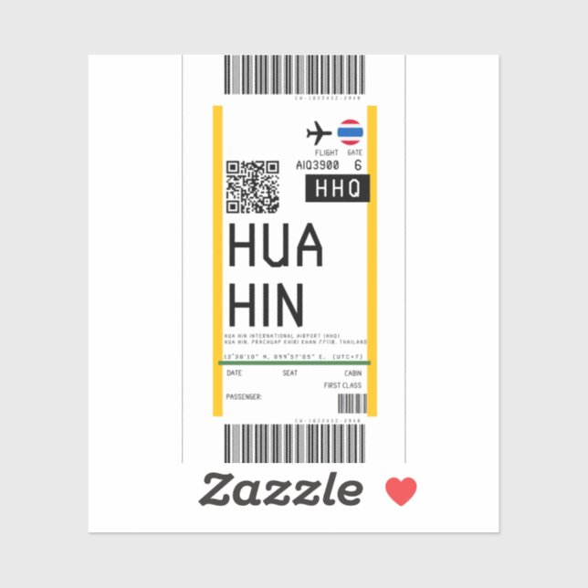 Sticker Passe d'embarquement à Hua Hin Thailand (HHQ) (Feuille)