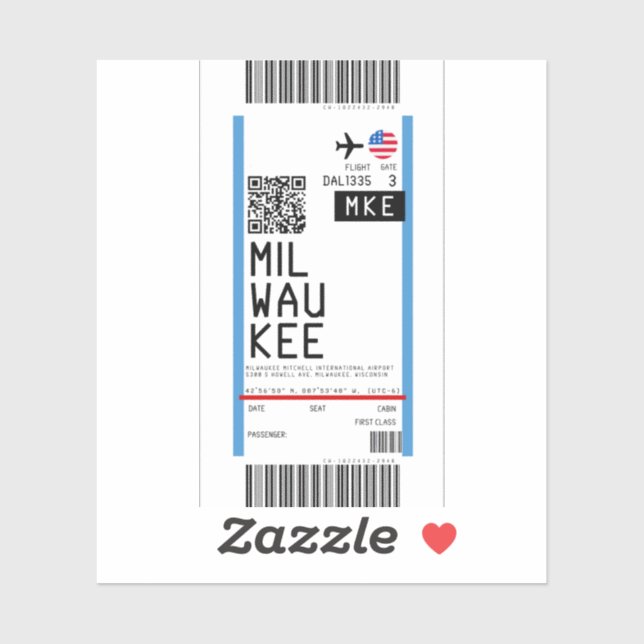 Sticker Passe d'embarquement à Milwaukee (MKE) (Feuille)