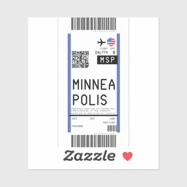 Sticker Passe d'embarquement à Minneapolis (MSP) (Feuille)