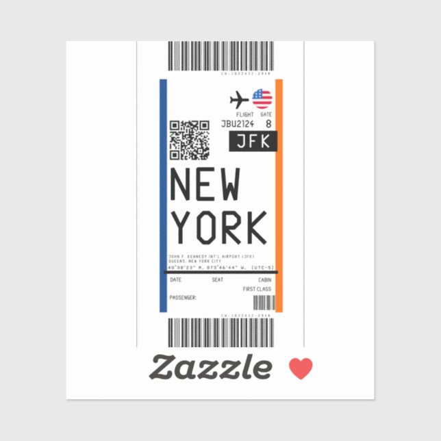 Sticker Passe d'embarquement à New York (JFK) (Feuille)