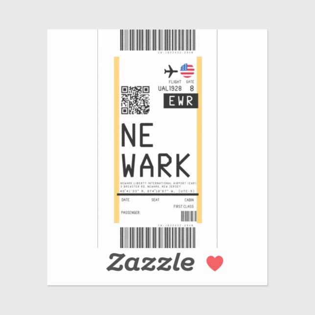 Sticker Passe d'embarquement à Newark (EWR) (Feuille)