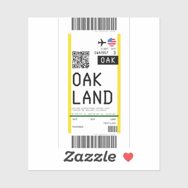 Sticker Passe d'embarquement à Oakland (OAK) (Feuille)