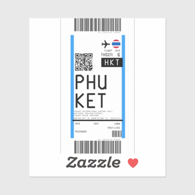 Sticker Passe d'embarquement à Phuket (HKT) (Feuille)