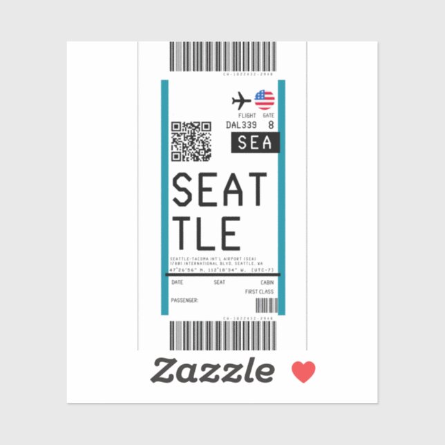 Sticker Passe d'embarquement à Seattle (SEA) (Feuille)