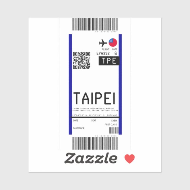 Sticker Passe d'embarquement à Taipei (TPE) (Feuille)