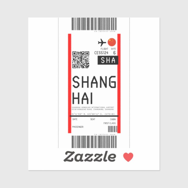 Sticker Passe d'embarquement pour Shanghai (SHA) (Feuille)