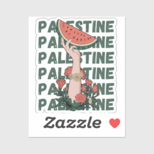 Sticker pastèque, fleurs et palestine Texte Répéter