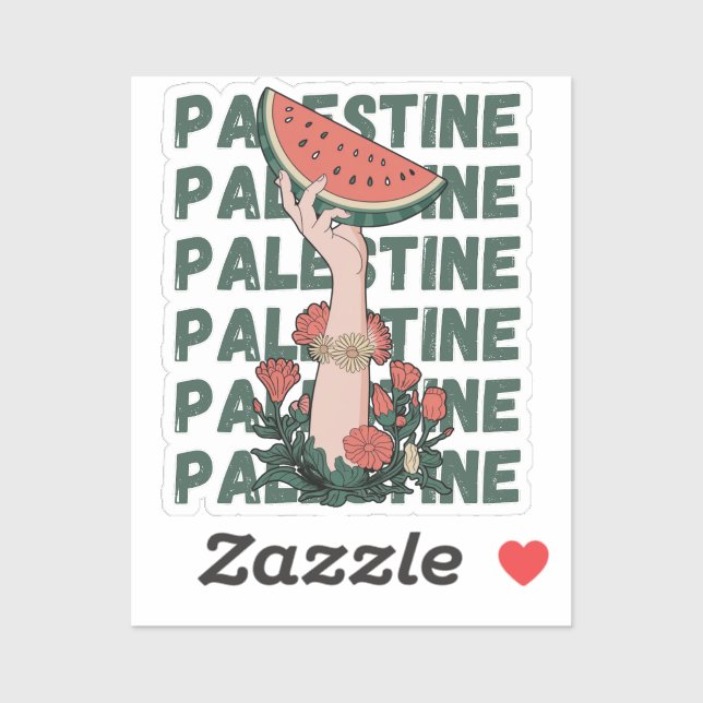 Sticker pastèque, fleurs et palestine Texte Répéter (Feuille)