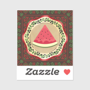 Sticker pastèque sur plaque d'olive avec tatreez palestini