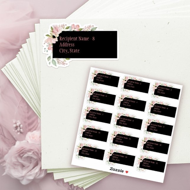Sticker Pâtes de Fête des mariées Roses en Aquarelle rose (Pink Watercolor Roses Moody Black Bridal Shower Mailing Labels Sticker)