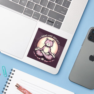 Sticker Pâtes et reflet Yoga Chat Vinyl Mindful Kitty