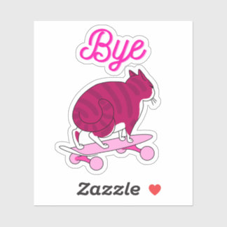 Sticker Patinage de chat rose avec le texte du contour