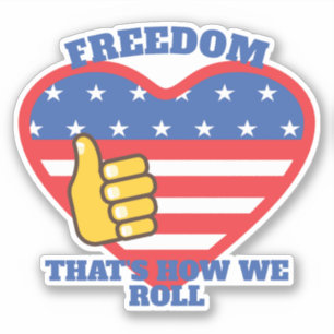 STICKER PATRIOTIC USA FLAG HEART THUMBS UP FREEDOY