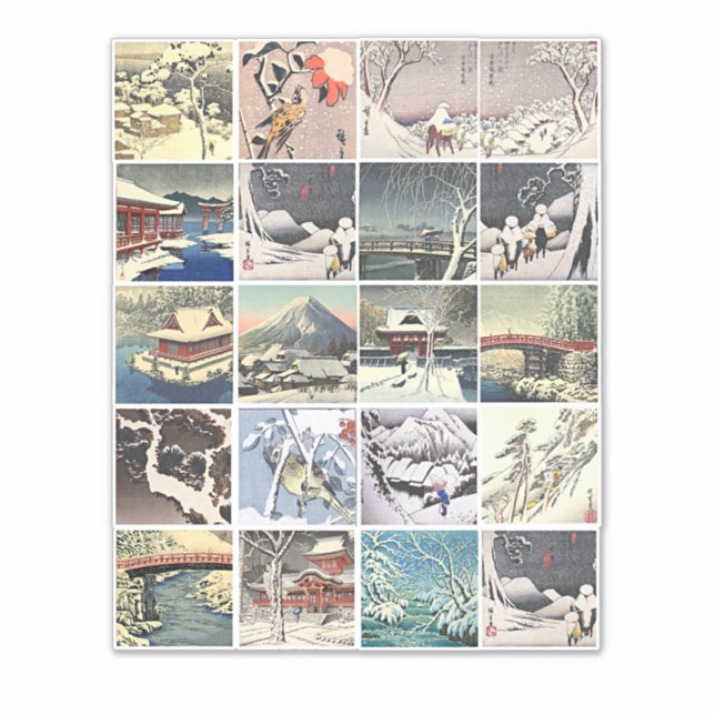Sticker paysage de neige arbres peintures d'art japonaise (Devant)