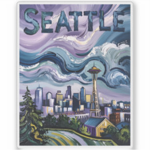 Sticker Paysage de Seattle Van Gogh Style Art de Voyage Vi