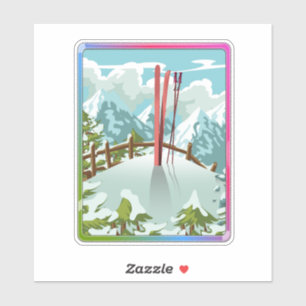 Sticker Paysage de ski dessin animé