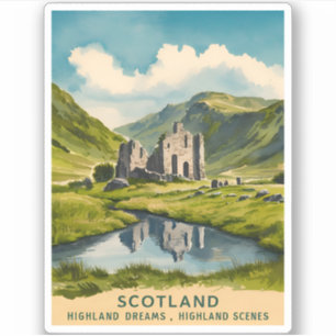 Sticker Paysage rétro des Highlands d'Écosse Vintage voyag