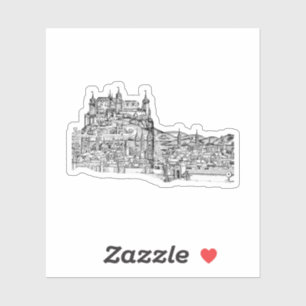 Sticker Paysage urbain de Würzburg en Bavière, art linéair