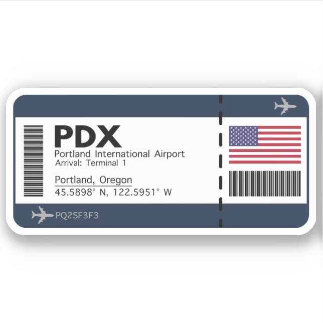 Sticker PDX Portland Boarding Pass - Oregon (Devant)
