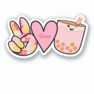 Sticker Peace Love Boba Bubble Tea Cute Nom personnalisé