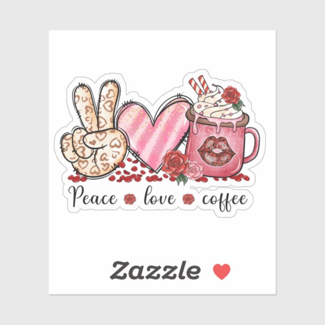Sticker Peace Love Coeurs café rose Saint Valentin (Feuille)