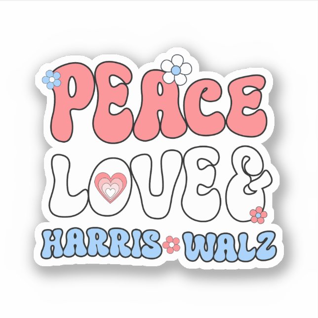 Sticker Peace Love et Harris Walz Retro Hippie Style (Devant)