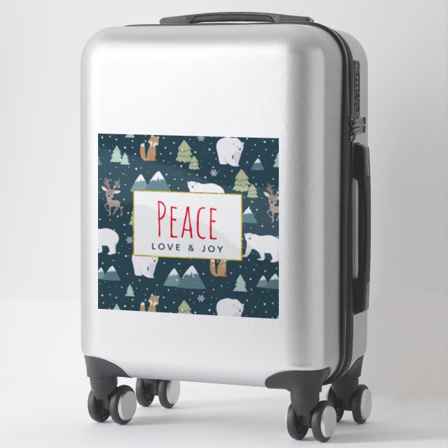 Sticker Peace Love & Joy Cute Christmas Animaux Motif (Sur valise)