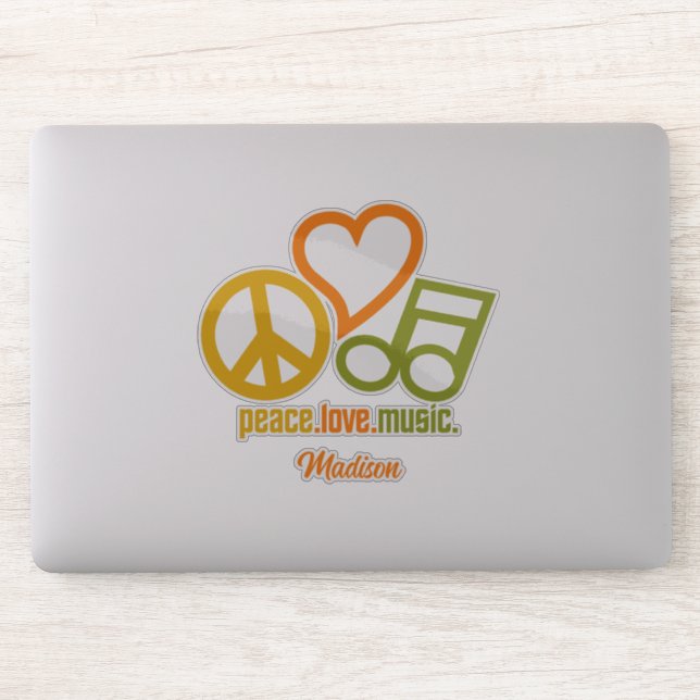 Sticker Peace Love Music nom personnalisé (Ordinateur)