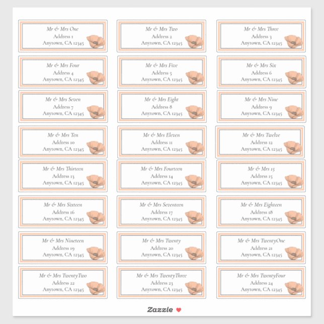 Sticker Peach Poppies Mariage Moderne Floral Adresse d'inv (Feuille)