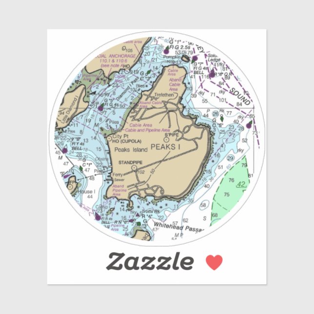 Sticker Peaks Island ME Nautical Chart (Feuille)