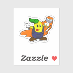 Sticker Pear as Painer with Paint brush