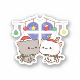 Sticker Pêche Et Goma Mochi Chat, Joyeux Noël