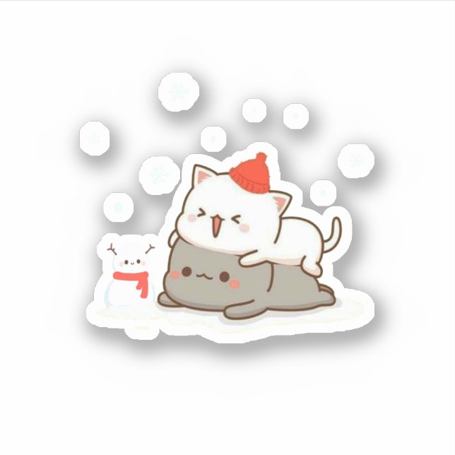 Sticker Pêche Et Goma Mochi Chat, Joyeux Noël (Devant)