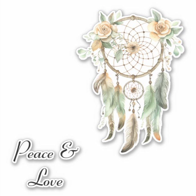 Sticker Pêcher Floral Green Dream Catcher Paix (Devant)