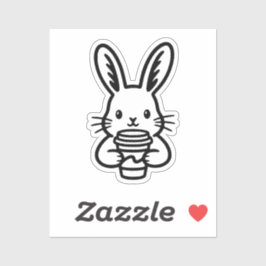 Sticker Peeking Bunny with Coffee Cup